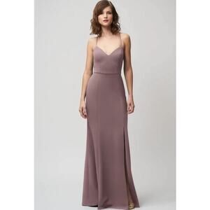 NWT Jenny Yoo Reese Bridesmaid Maxi Dress Size 8 Fig Mauve Wedding Formal